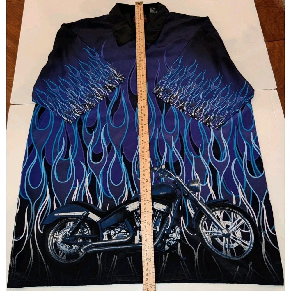 Dragonfly Roadhouse Short Sleeve Shirt Mens L Motorcycle Blue Flames Y2K Vintage - Picture 5 of 6